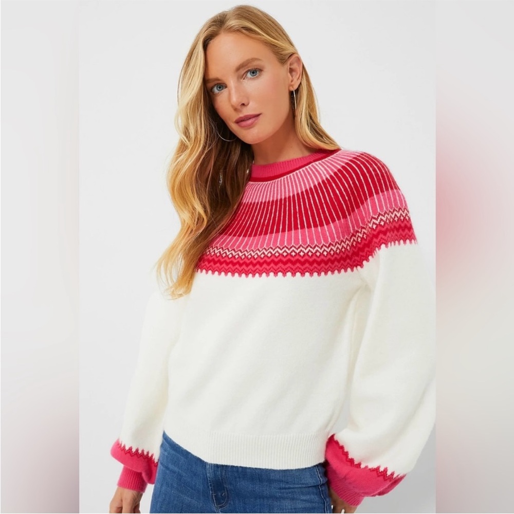 Tuckernuck White Sweater with Pink and Red Yoke